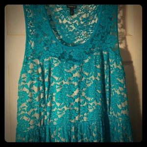 Blue and Nude Lace illusion dress. Torrid size 3.